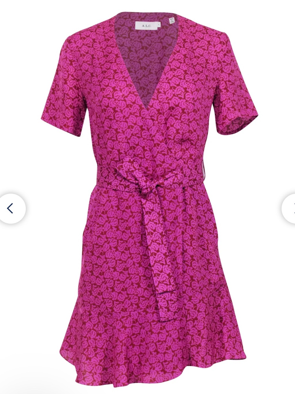 A.L.C. Pink Fuchsia Short Sleeve Wrap Mini Dress, Size 6, EUC
